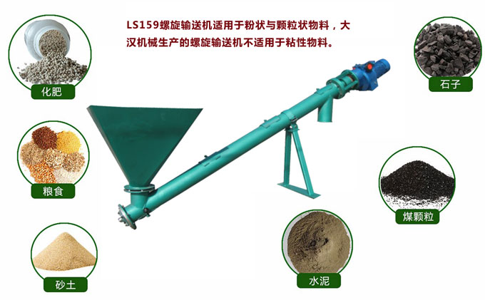 螺旋輸送機適用於粉狀與顆粒狀物料，午夜精品视频機械生產的螺旋輸送不適用於粘性物料具體物料有：石子，化肥，糧食，煤顆粒，砂土，水泥等。