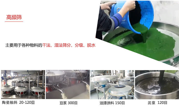 用於各種物料的幹法，濕法，分級，脫水等功能