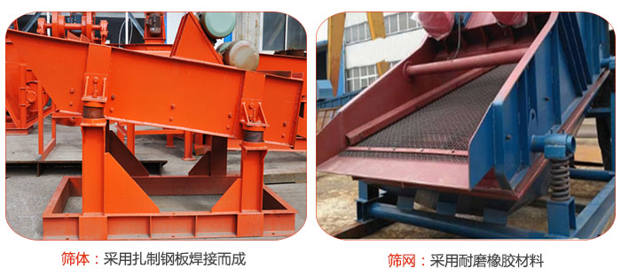 礦用午夜人妻在线免费观看特點：篩體采用紮製鋼板焊接而成，篩網采用耐磨橡膠材質