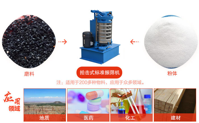 拍擊篩適用於多種物料顆粒狀，粉狀，不規則物料的篩分。